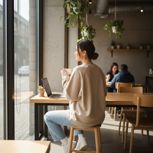 Sudadera de mujer personalizada de invierno, de tejido grueso de 500 g/m², de felpa francesa color avena, corte holgado, oversize, minimalista, de algodón liso. - Product Image 2