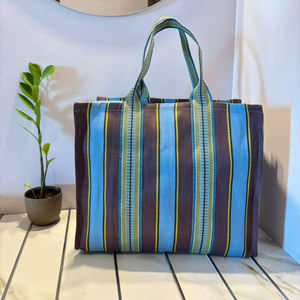 Eco-Friendly Reusable Nylon Storage Bag RPET Zipper Striped Handloom Woven Recycled <b>Plastic</b> Beach Bags Fashion Style Travel Case - Product Image 1