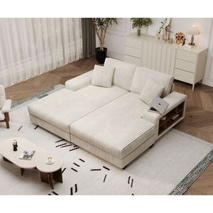 Divano Letto Componibile Moderno in Tessuto Corduroy Soffice, Oversize, Convertibile, per Soggiorno, Doppio Lettino Trasformabile - Product Image 2