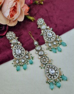 Designer Meenakari Flower Motif <b>Necklace</b> Set With Matching Earring & Mangtika Heavy Kundan <b>Necklace</b> Set Ethnic Wear Manufacturer - Product Image 6