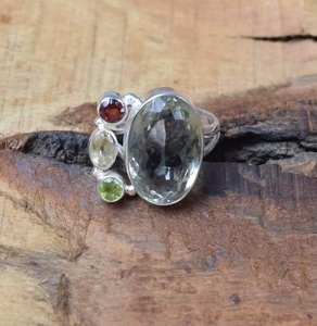 Wholesale Green Amethyst 925 Sterling <b>Silver</b> Natural Multi Gemstone <b>Ring</b> with Peridot <b>Garnet</b> Handmade Elegant Jewelry - Product Image 4