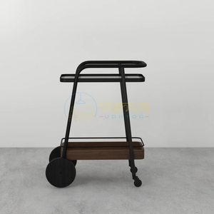 <b>Metal</b> Bar <b>Trolley</b> Rolling Drink Cart Two Tier Beverage Storage Rack <b>with</b> <b>Wheels</b> for Hotel Living Room - Product Image 6