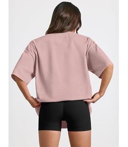 เสื้อยืดผู้หญิงดีไซน์ใหม่ ผ้าฝ้ายแท้ 100% แขนครึ่งตัว คอเฉียง ไหล่ตก ทรงโอเวอร์ไซส์ สวมใส่สบาย ระบายอากาศได้ดี ผลิตในบังกลาเทศ - Product Image 4