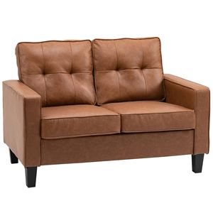 Divano Chesterfield a 2 Posti in Pelle PU Marrone con Braccioli a Gola per Soggiorno - Product Image 1