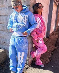 Custom Unisex Blue <b>Pink</b> <b>Tracksuit</b> Set Graphic Hoodie Jogger Pants Matching Two Piece Streetwear Sportswear Casual Wholesale - Product Image 3