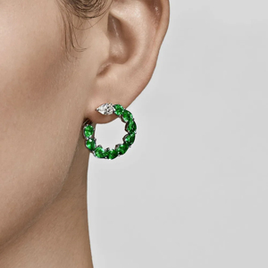 Luxury 925 Silver Huggie <b>Earrings</b> With Pear Cut Green <b>Crystal</b> And Diamond Rhinestone For Women Party Jewelry - Product Image 3