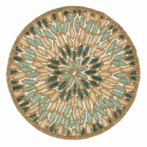 New Arrival Handmade Glass Beads & Polyester <b>Table</b> Mat Charger Plate Modern Floral Design Home Wedding Party Dining <b>Decor</b> - Product Image 5