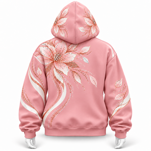 <b>Women's</b> <b>Pink</b> <b>Hoodie</b> with Crystal Rhinestone Floral Sublimation Print Stylish Design and Cozy Everyday Comfort OEM Service - Product Image 3