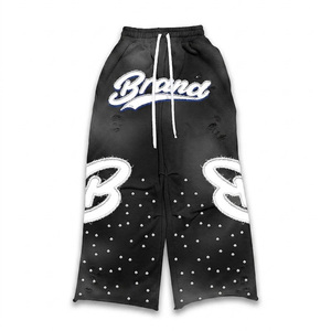 Ensembles de survêtements pour hommes très demandés, comprenant des sweats à capuche zippés épais, vintage, avec patchs et effet pierre, et des pantalons de survêtement à jambe droite, style bling et effet vieilli - Product Image 6