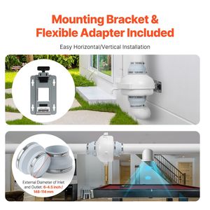 Sistema di Ventilazione Silenzioso per Mitigazione del Radon da 4,5 Pollici, 380CFM, Kit di Installazione con 2 Accoppiatori e Indicatore di Pressione - Product Image 5