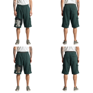 Pantalones Cortos Bermuda para Hombre con Estampado de Calavera Verde, Cintura Media, con Bolsillos, Transpirables, de Algodón - Product Image 4