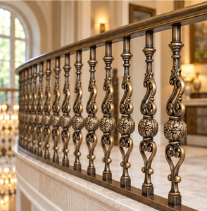 Barandillas de Bronce Artesanales con Peldaños en Forma de S Trenzado y Detalles de Esferas en Relieve para Escaleras de Estilo Histórico Premium - Product Image 4