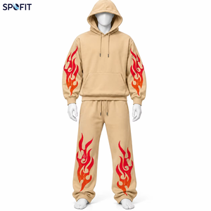 Conjunto Deportivo con Capucha para Hombre SPOFIT, Color Negro con Estampado de Llamas Rojas y Naranjas, Sudadera con Capucha y Pantalones Deportivos - Product Image 2