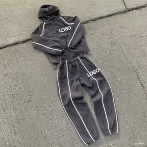 Custom OEM <b>Men</b> Winter Printed Solid Waterproof <b>Reflective</b> Spandex/Polyester Windbreaker Tracksuit 2-in-1 Running <b>Jacket</b> Jogger - Product Image 3