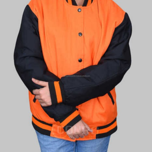 Chaqueta universitaria de sarga de algodón bordada personalizada para mujer, chaqueta con cuello levantado, procesamiento recubierto de invierno - Product Image 5