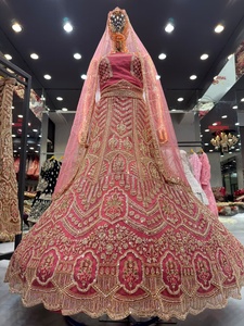 Luxury Pink Embroidered <b>Bridal</b> Gharara Chiffon Dupatta Floor Length Ball Gown Sweetheart Neckline Three Quarter <b>Sleeve</b> Zipper - Product Image 3