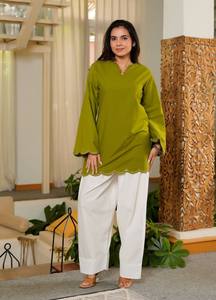 Traje Salwar Midi de Algodón Verde Oliva para Mujer, Corte Holgado, Estilo Tradicional Indio-Pakistaní, Ropa Casual para Todas las Temporadas - Product Image 6