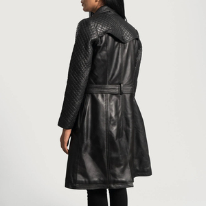 Women's Long Real Leather <b>Thick</b> Breathable Trench <b>Coat</b> Double Breasted Notched Collar Windproof Casual Outerwear <b>Winter</b> Solid - Product Image 4