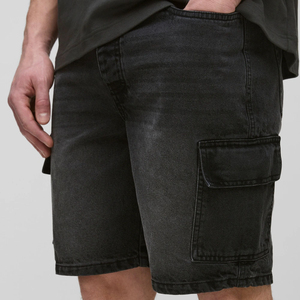 Shorts cargo noirs pour hommes, taille mi-haute élastique, 100 % coton toile, longueur Bermuda, style décontracté, motif uni, respirant - Product Image 6