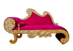 Canapé Chaise Longue de Mariage en Métal Doré de Luxe |   Canapé de mariage Royal Maharaja |   Mobilier de scène de mariage en velours - Product Image 3