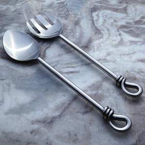 Service à salade de luxe en laiton finition miroir avec poignée en forme de feuille de branche, design personnalisé, grande taille, pour restaurants, couverts royaux - Product Image 5