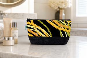 Pochette cosmétique en jute noire avec logo personnalisé, imprimé multicolore, fermeture éclair, vente en gros, OEM, marque privée, organiseur de voyage pour articles de toilette - Product Image 5
