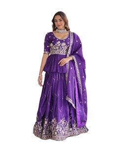 Ensemble Lehenga Choli traditionnel indien pour femmes, de qualité supérieure, avec dentelle unie, sequins et broderies, respirant, prêt-à-porter, robe Garba, nouveauté - Product Image 1