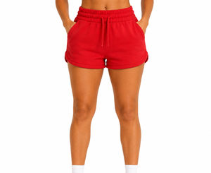 Wholesale Women's <b>Red</b> Polyester/Cotton Blend Anti-Wrinkle Elastic Waist Low Rise Athletic Casual <b>Shorts</b> Custom Logo Waist OEM - Product Image 1