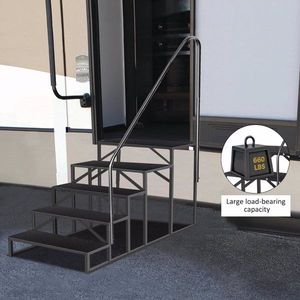5 Step RV Stairs with Handrail 660 Lbs Load Capacity Anti Slip Panel Mobile Home Travel Stairs RV Parts & Accessories - Product Image 4