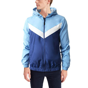 <b>Men</b> Hooded Windbreaker <b>Jacket</b> Color Blocking Sporty Style Lightweight Polyester Zipper Closure Spring Wear - Product Image 1