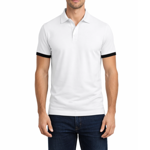 Polo pour homme gris moderne avec col contrastant bleu royal, manches courtes, séchage rapide, idéal pour l'entraînement sportif - Product Image 1