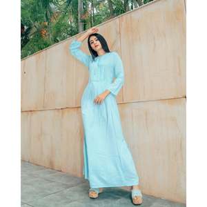 Vestido de Algodón Azul Pastel, Transpirable y de Estilo Simple, con Cintura Elástica, Silueta Holgada, Talla XS, para Ocasiones Diarias - Product Image 1