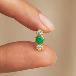 Pendientes de Plata de Ley 925 con Oro de 14K y Esmeralda Natural, Engaste de Garras, Piedra de Nacimiento de Mayo, Joyería Étnica Elegante, Regalo para Fiesta - Product Image 3