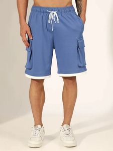 Pantalones Cortos Cargo Azules Casuales para Hombre, Cintura Media, con Cordón, de Algodón, Estilo Bermuda, con Bolsillos, Transpirables - Product Image 3