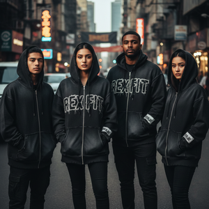 Sweat à capuche zippé Rexfit Sports OEM personnalisé, effet délavé et vieilli, en molleton épais, style streetwear, fermeture éclair intégrale - Product Image 4