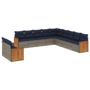 Poly Rattan Garden <b>Sofa</b> <b>Set</b> With Cushions 11 Piece Outdoor Furniture Contemporary Design Gray - Product Image 2