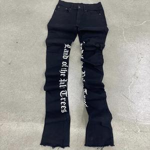 Pantalon de jogging bleu déchiré et évasé pour homme, coupe skinny, avec logo personnalisé de haute qualité - Product Image 3