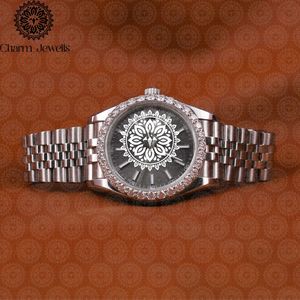 Charm_Jewells Luxury Stainless Steel <b>Watch</b> Round Case 38mm Analog Quartz <b>Diamond</b> Encrusted Women's Fashion - Product Image 1