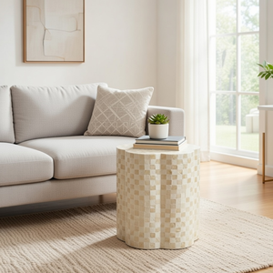 Mesa de Centro Redonda con Incrustaciones de Hueso y Diseño Floral, Mueble de Lujo con Madreperla y Base de Latón, Decoración para el Hogar - Product Image 5