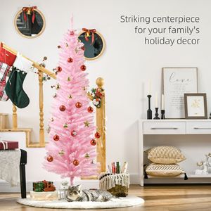 6FT Pink PVC Artificial Pencil Christmas <b>Tree</b> with 390 Realistic Branch Tips Slim Indoor Xmas <b>Tree</b> and <b>Plastic</b> Stand Decorated - Product Image 4