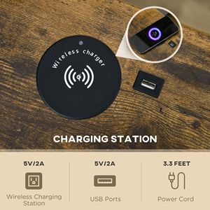 Tavolino Rustico Marrone Caldo per Soggiorno con Stazione di Ricarica Wireless e Porte USB, Tavolino da Caffè con Funzionalità Pratiche - Product Image 4