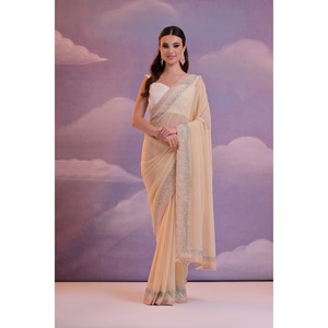 SAREE DE DISEÑO GEORGETTE SIROSKI CON BORDADO DE LENTEJUELAS, BLUSA SIN COSTURAR Y CHIKU - Product Image 1