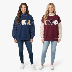 Sweat-shirt à col roulé surdimensionné pour femme avec lettres grecques brodées, manches à pois, coupe classique, vêtements d'automne - Product Image 1