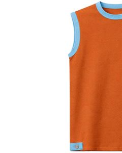 Custom Men Burnt Orange Sleeveless Tank Top And Shorts <b>Set</b> Casual Summer Cotton Outfit Sky Blue Trim Drawstring Two Piece <b>Set</b> - Product Image 3