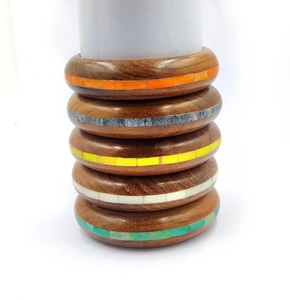Handmade Bone Inlaid <b>Shell</b> Main Stone Women's Traditional Artisan Wooden Bangle Set for Party Occasions - Product Image 2