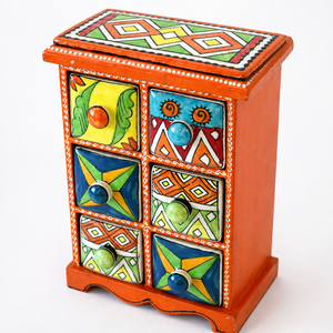 Handcrafted Wooden Blue Pottery 6 <b>Drawer</b> <b>Storage</b> Cabinet Decorative Organizer for Home Decor - Product Image 3