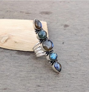 Wholesale Natural Labradorite Multi Stone 925 Sterling <b>Silver</b> Handmade Pave Setting Unisex Signet Statement <b>Ring</b> Vintage <b>Boho</b> - Product Image 4