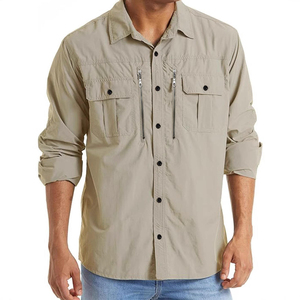 Camisa de trabajo de manga corta para hombre, talla grande, de algodón, con botones, cuello redondo, dos bolsillos, uniforme. - Product Image 3