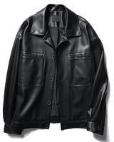 Men's Fashion Outerwear Brown & Black Genuine Leather Jacket Winter Style Turn-down Collar Solid Colour Button Closure CP-MLJ-03