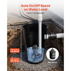 Sistema di pompaggio per acque reflue in ghisa da 1/2 HP 4800 GPH, 120 Volt, con accensione/spegnimento automatico, kit per la raccolta di acqua/infiltrazioni esterne - Product Image 5